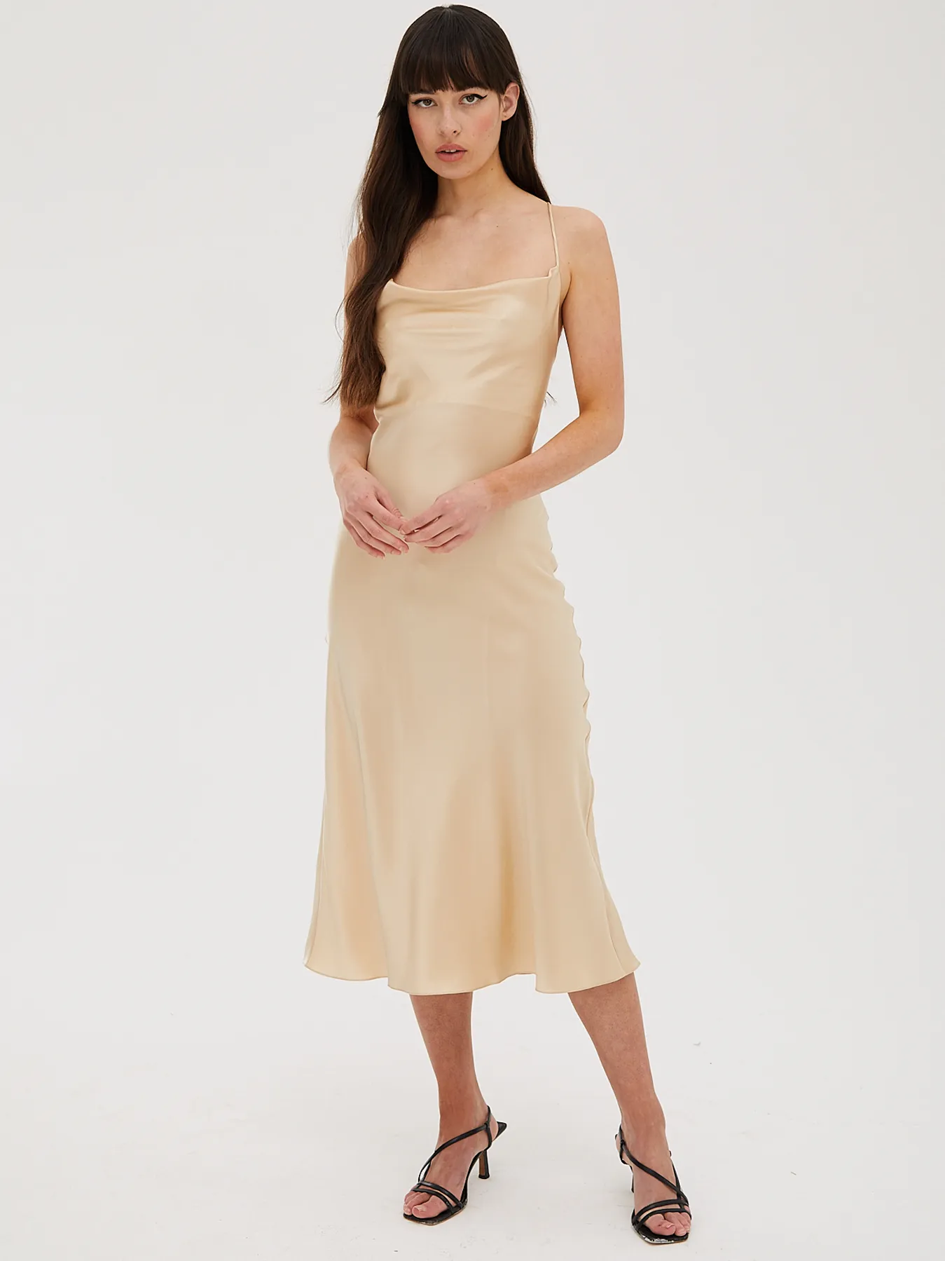 Cowl Neck Midi Silk Champagne Dress