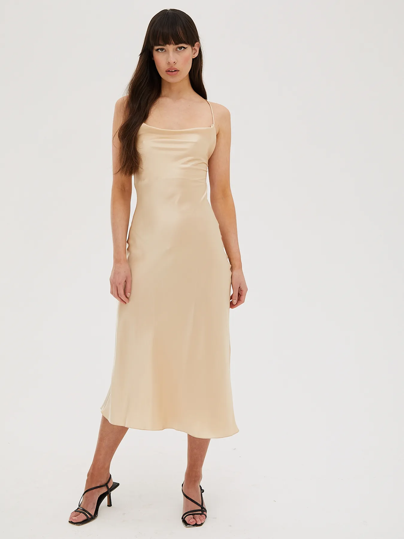 Cowl Neck Midi Silk Champagne Dress