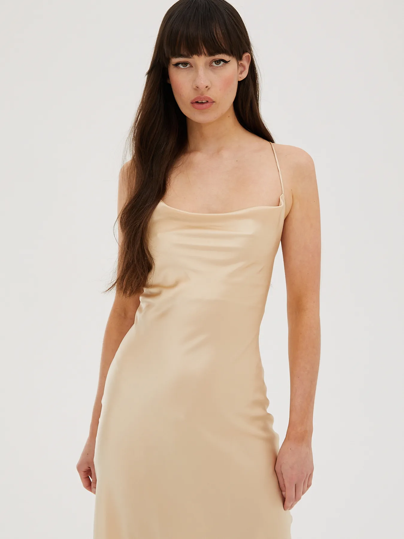 Cowl Neck Midi Silk Champagne Dress