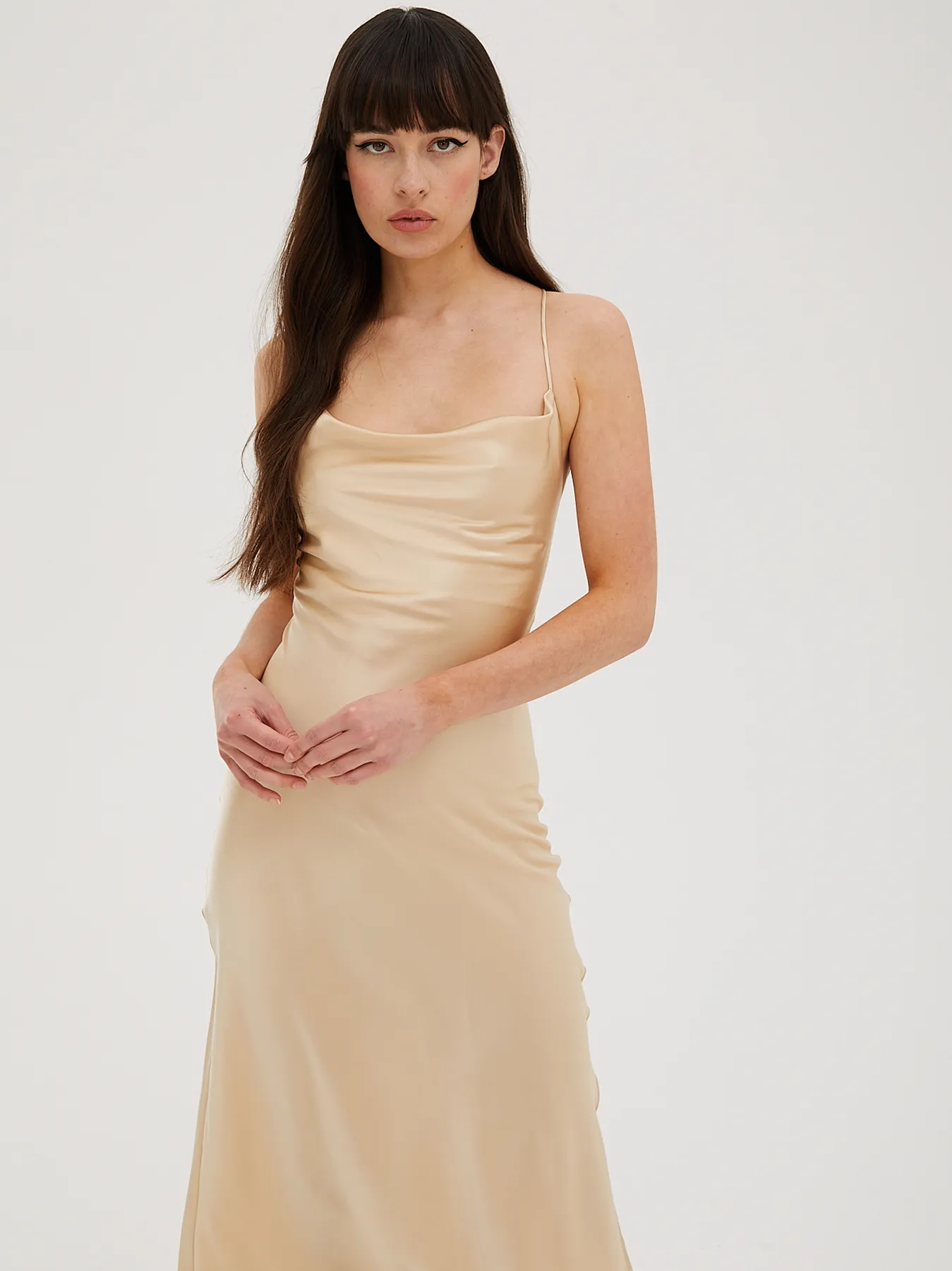 Cowl Neck Midi Silk Champagne Dress