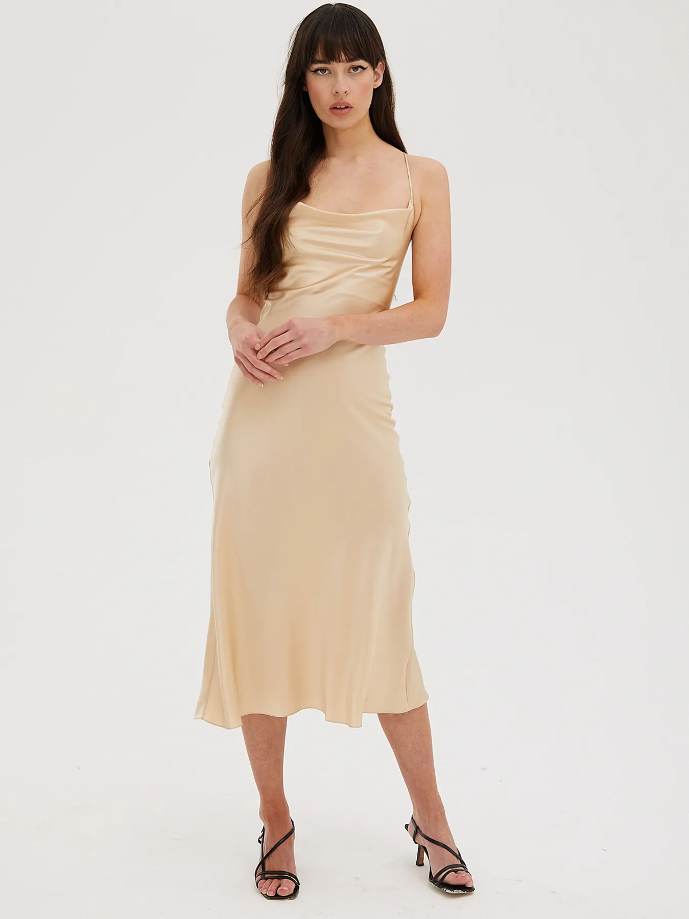 Cowl Neck Midi Silk Champagne Dress