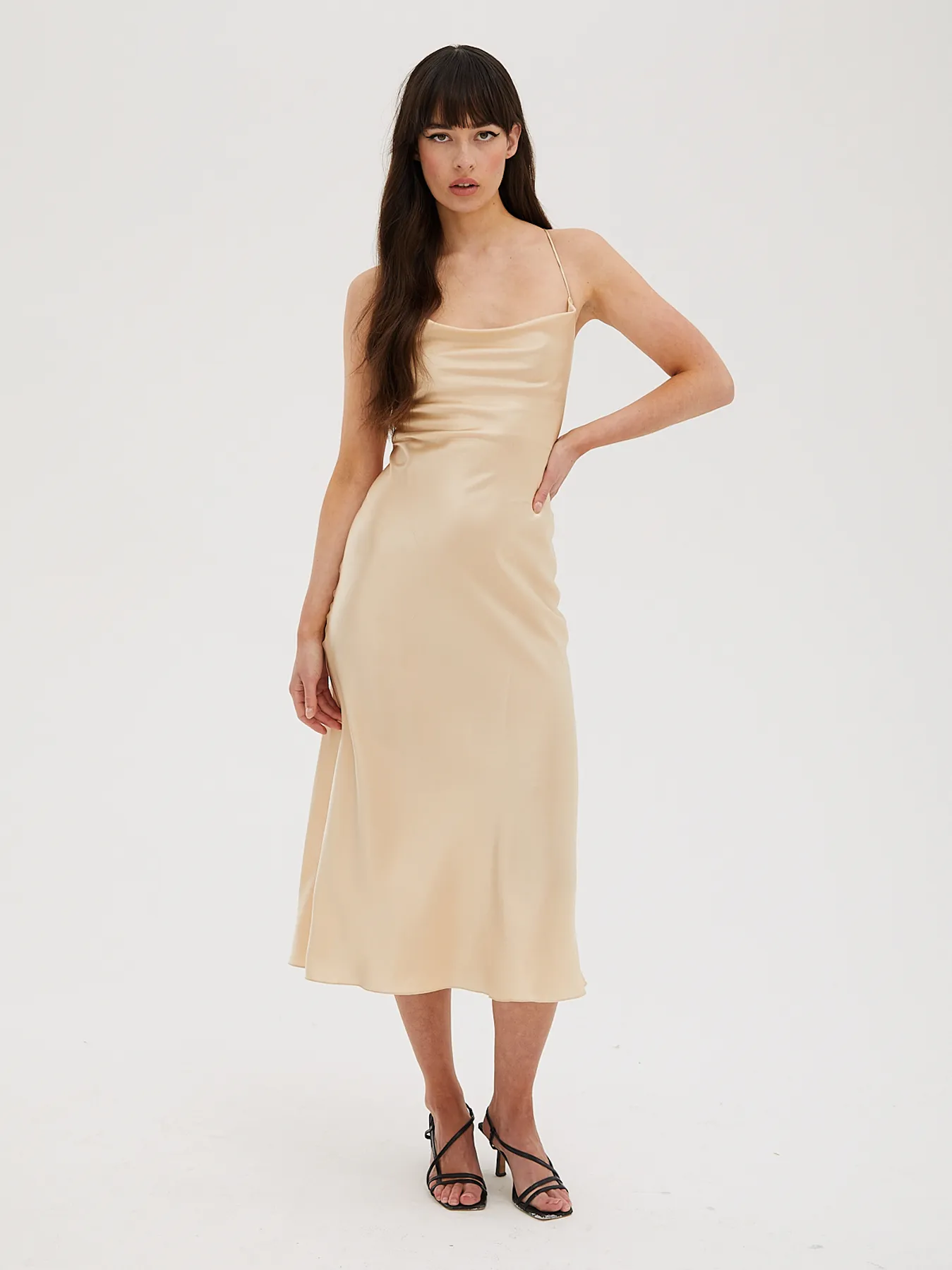 Cowl Neck Midi Silk Champagne Dress