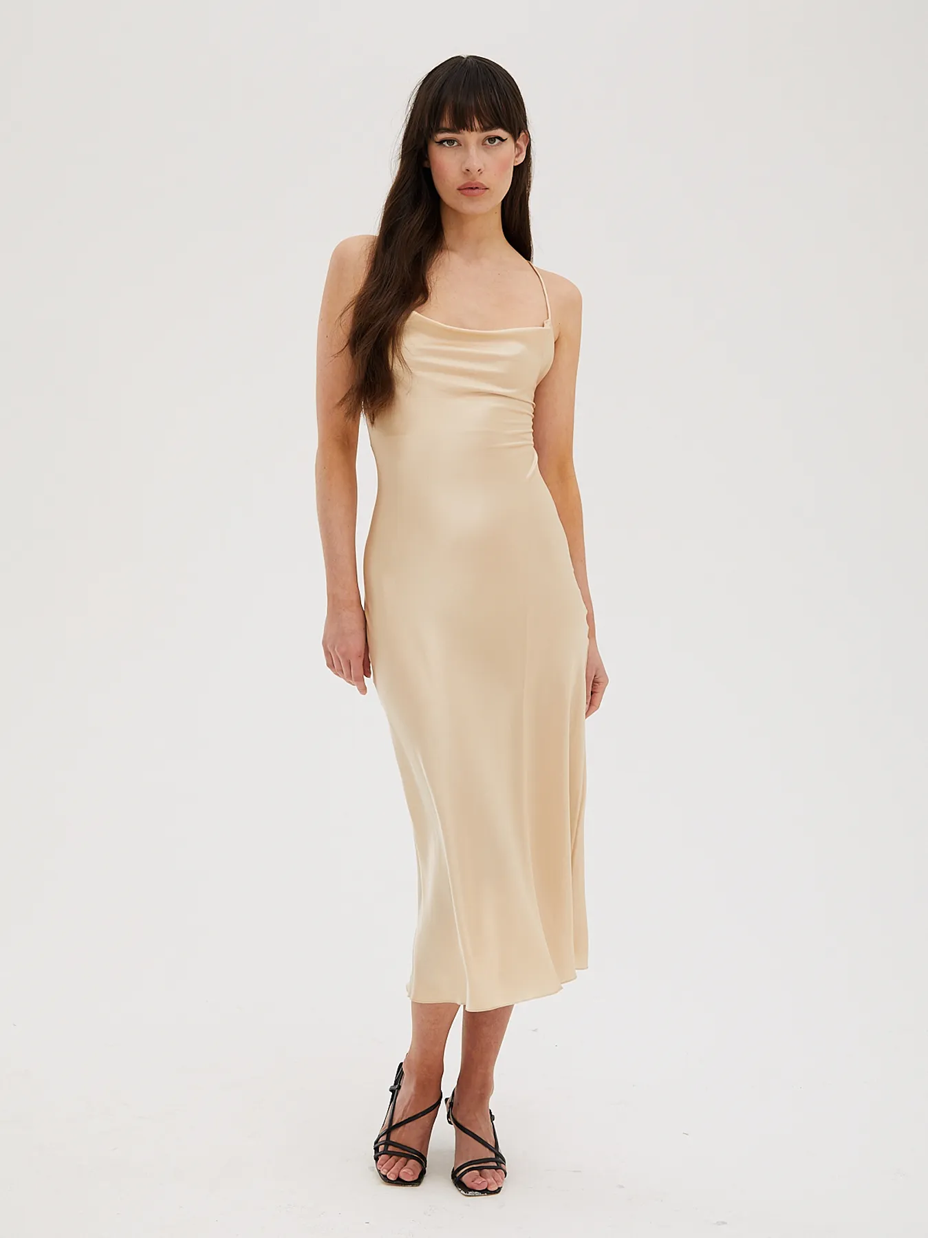 Cowl Neck Midi Silk Champagne Dress