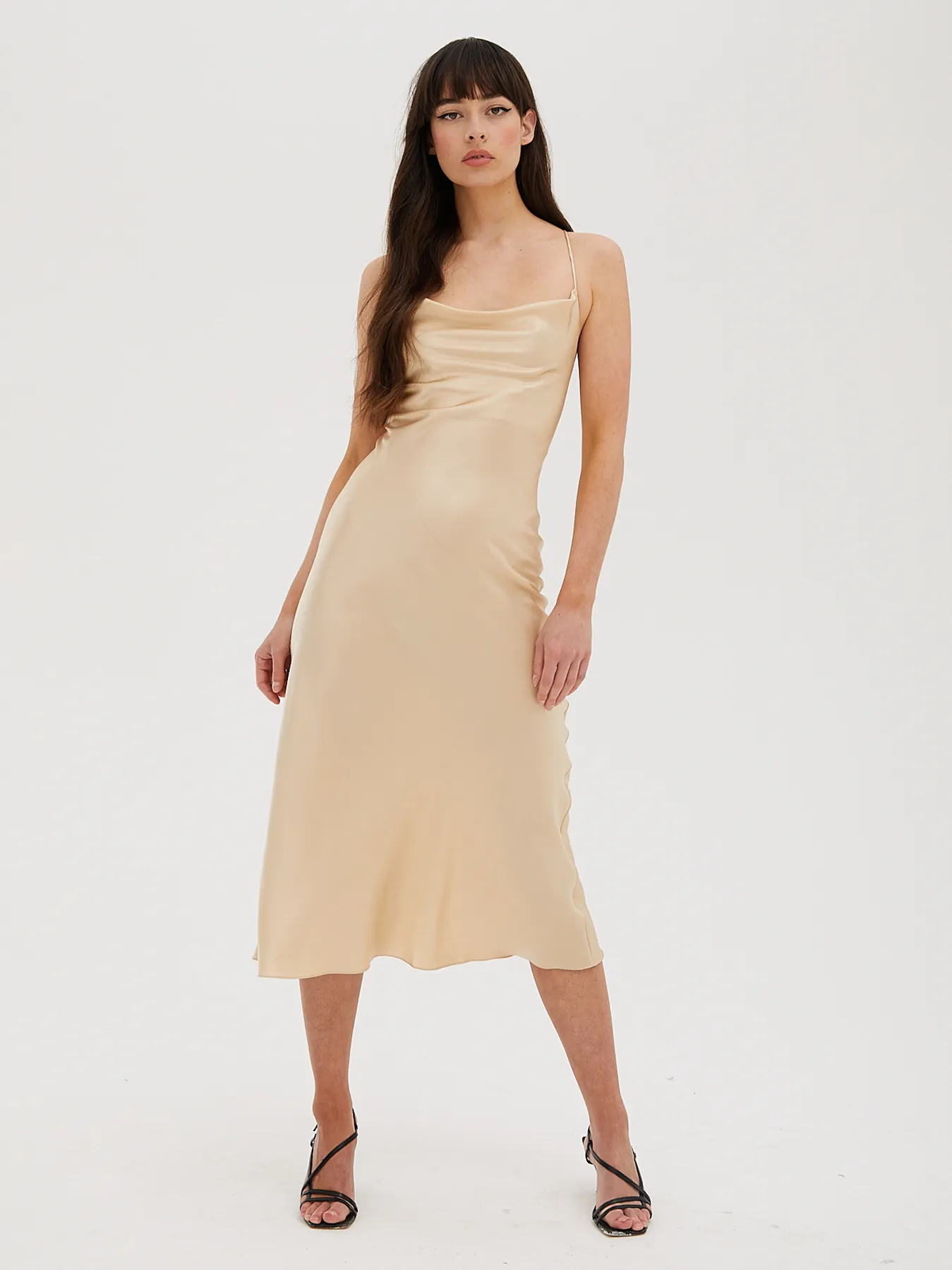 Cowl Neck Midi Silk Champagne Dress