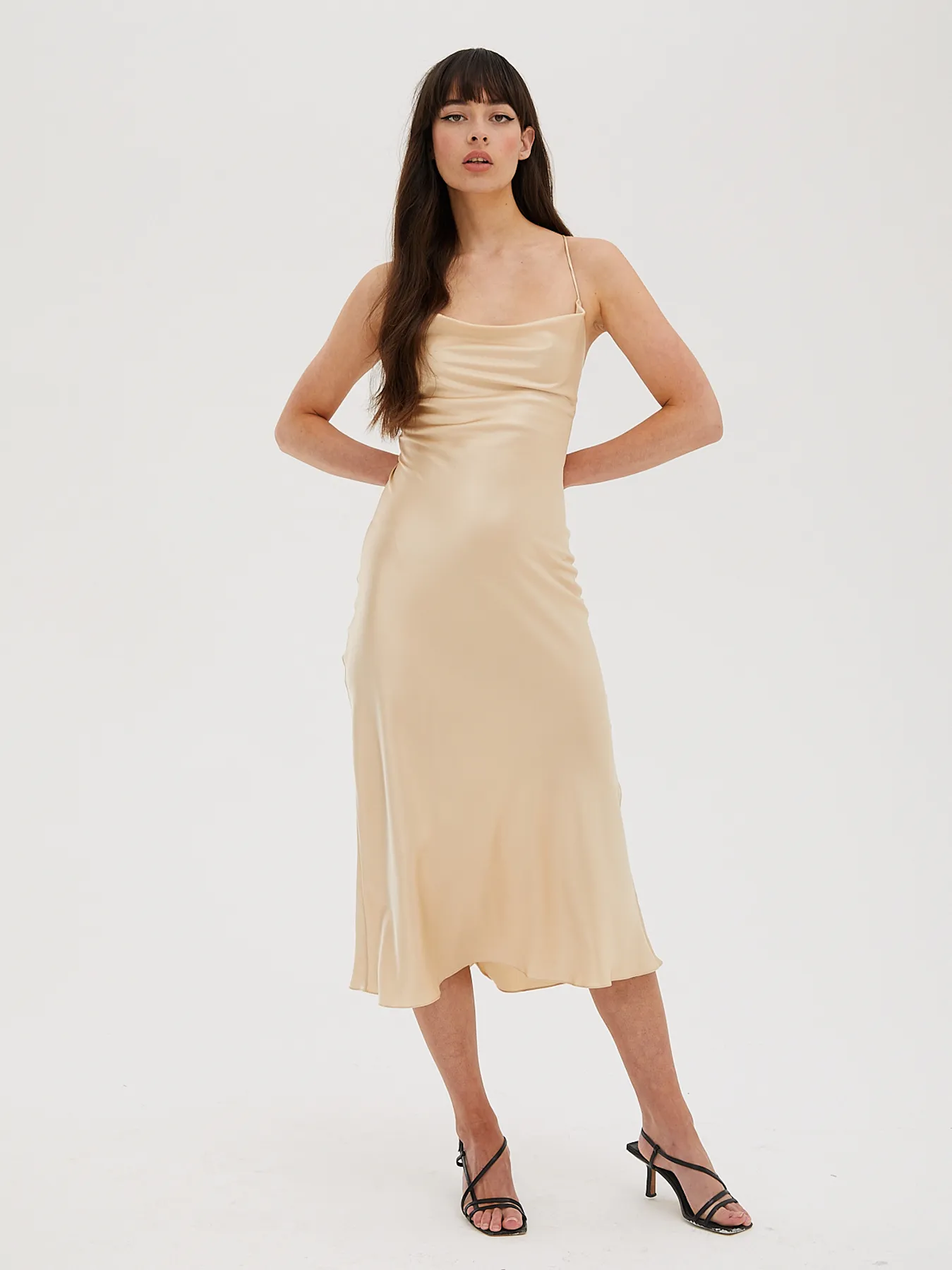 Cowl Neck Midi Silk Champagne Dress