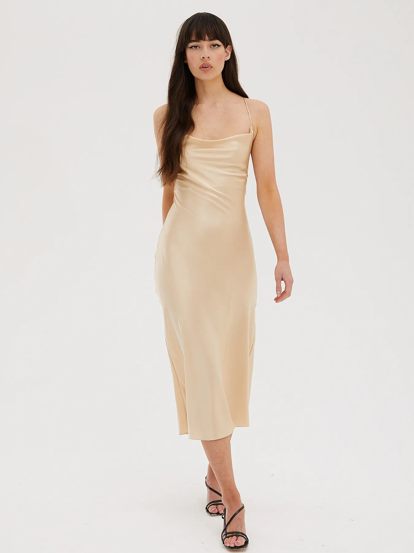 Cowl Neck Midi Silk Champagne Dress