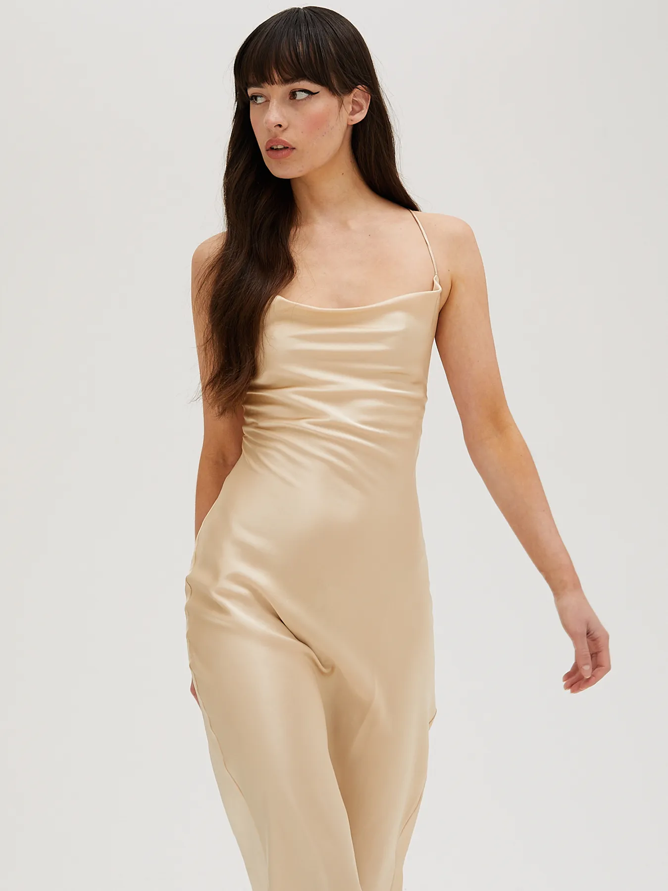 Cowl Neck Midi Silk Champagne Dress