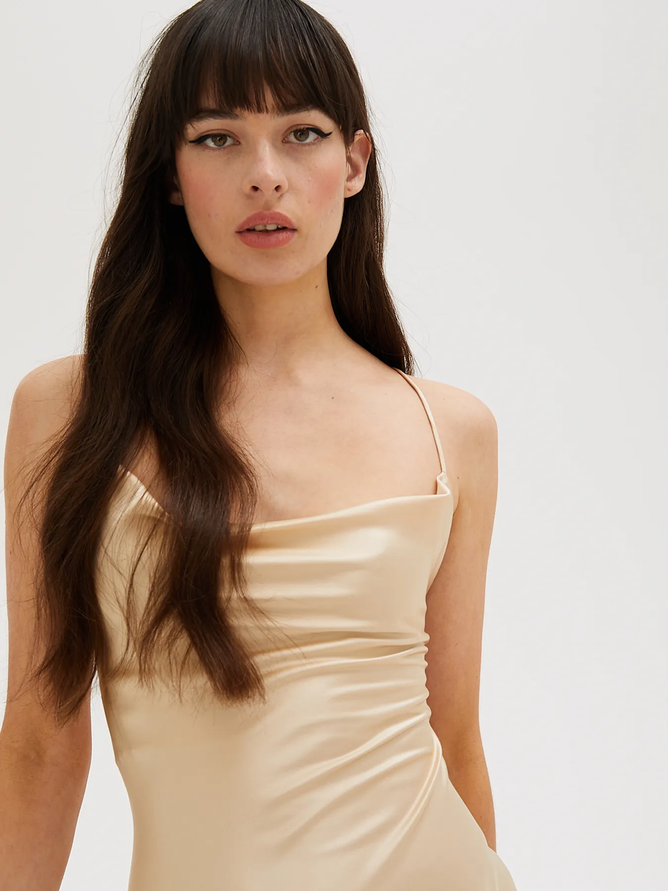 Cowl Neck Midi Silk Champagne Dress