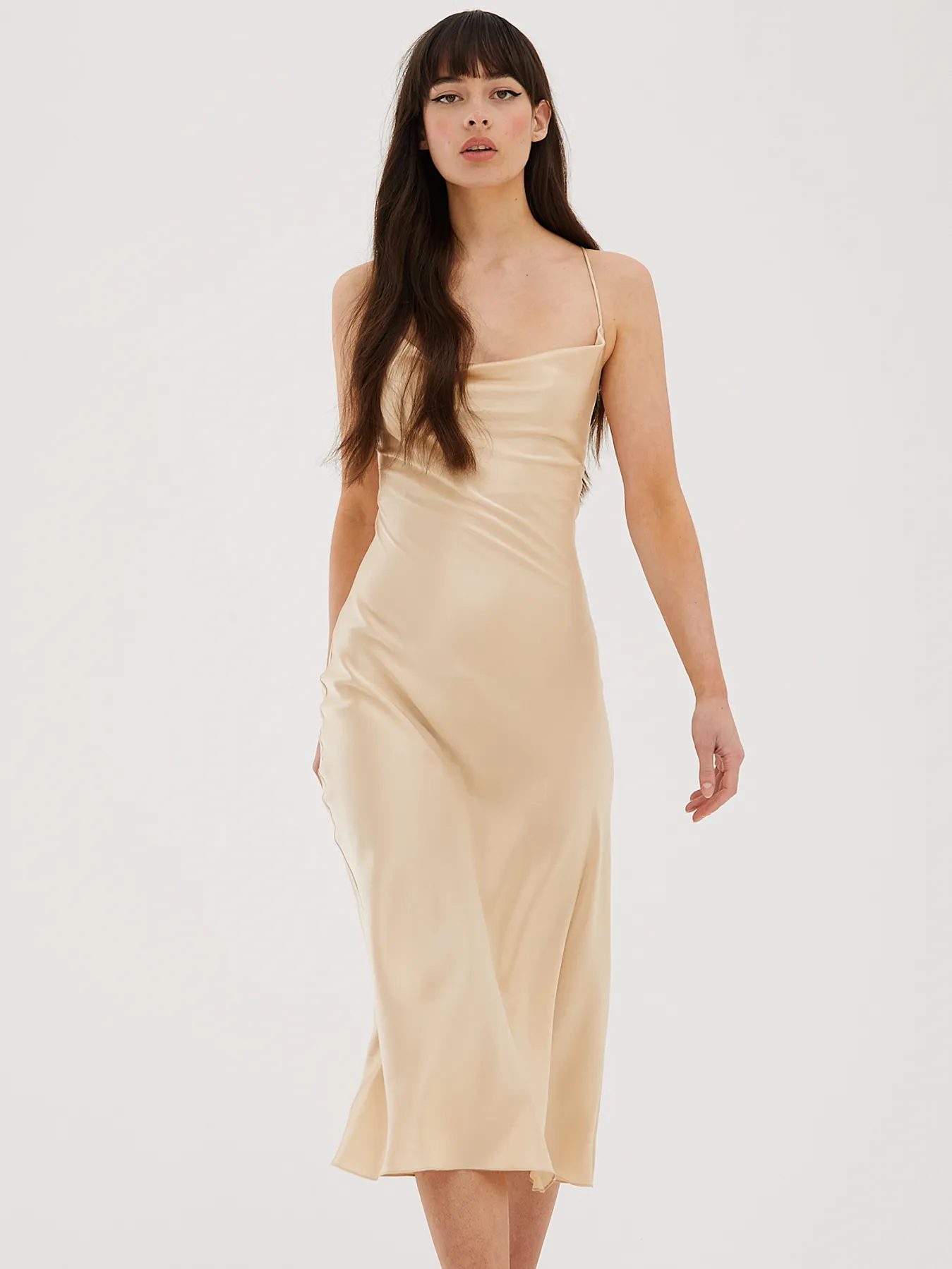 Cowl Neck Midi Silk Champagne Dress