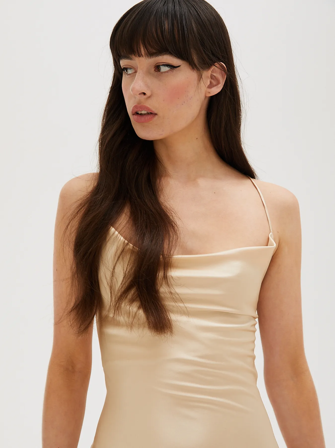 Cowl Neck Midi Silk Champagne Dress