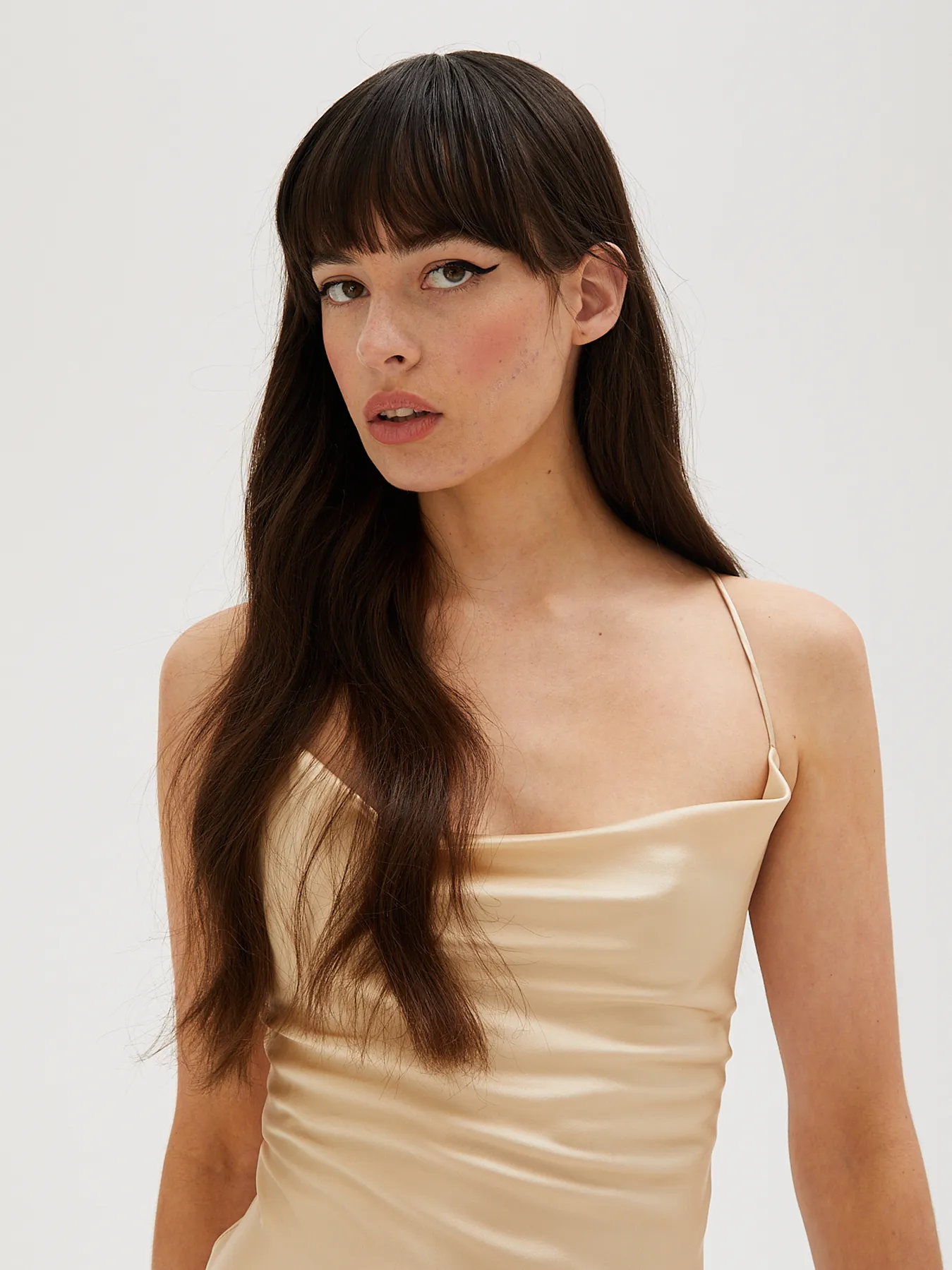 Cowl Neck Midi Silk Champagne Dress