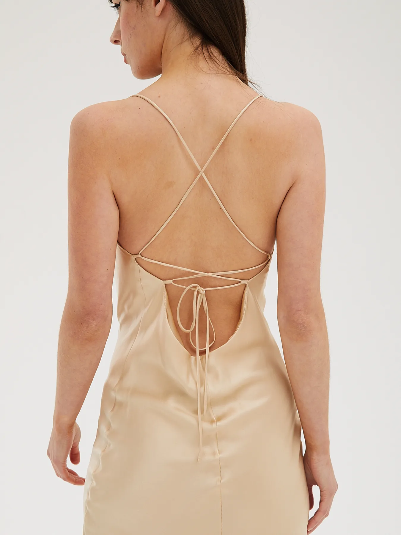 Cowl Neck Midi Silk Champagne Dress