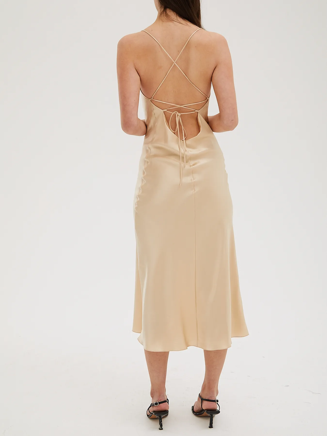 Cowl Neck Midi Silk Champagne Dress