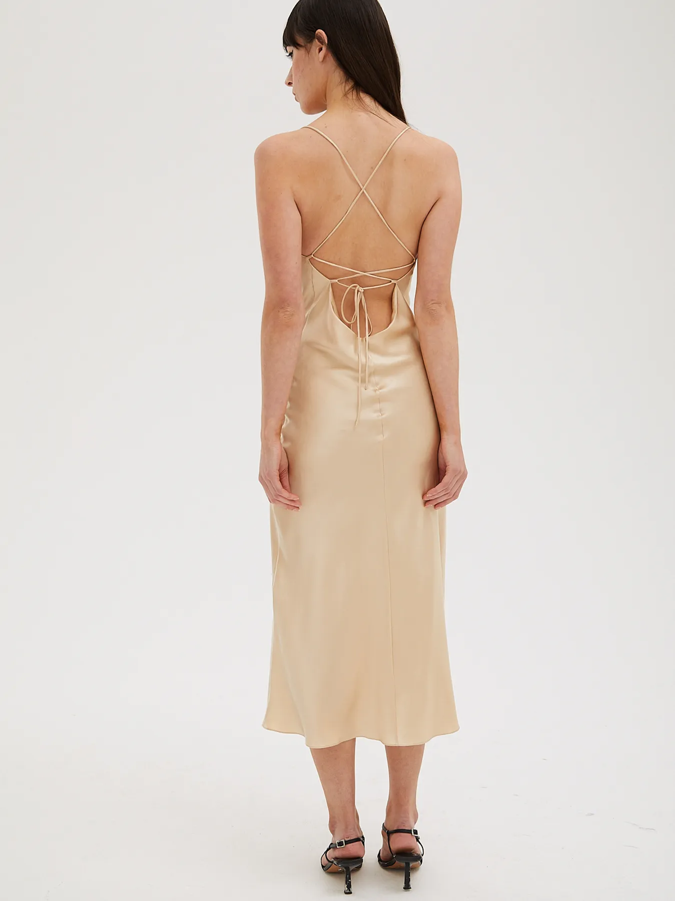 Cowl Neck Midi Silk Champagne Dress