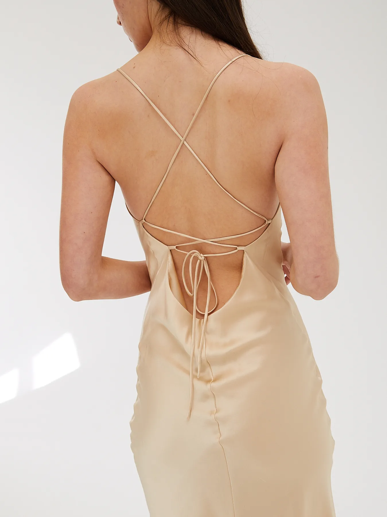 Cowl Neck Midi Silk Champagne Dress