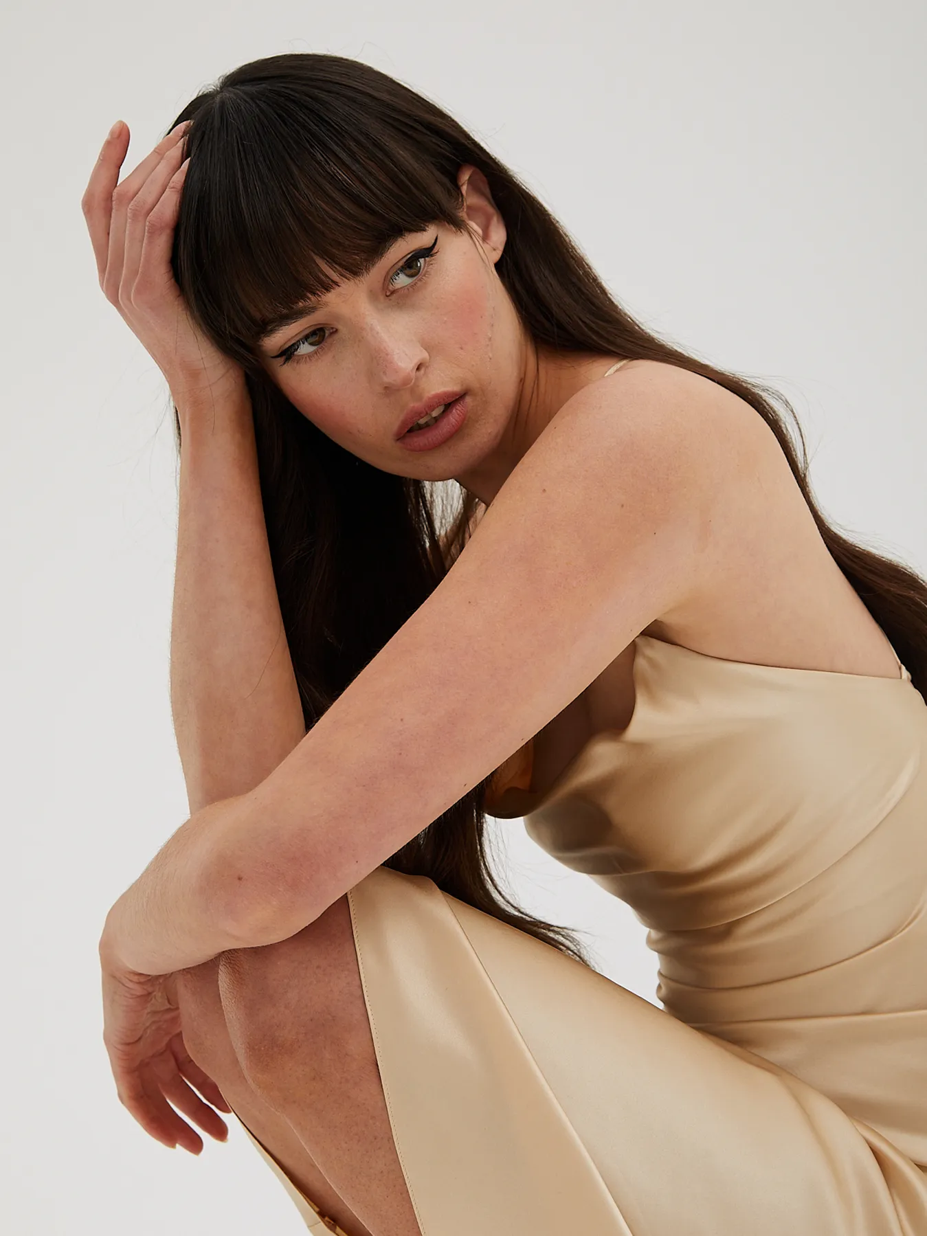Cowl Neck Midi Silk Champagne Dress