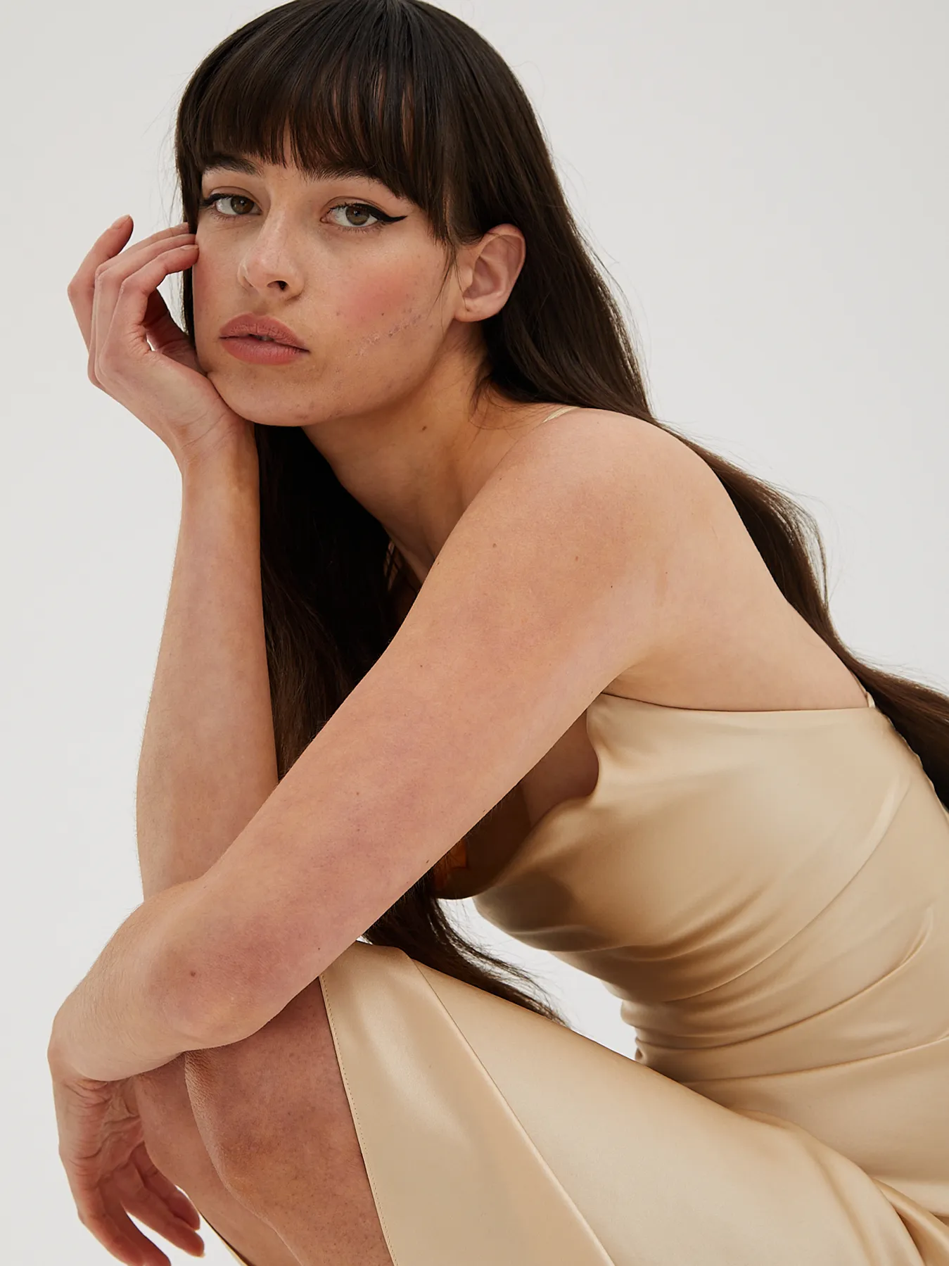 Cowl Neck Midi Silk Champagne Dress