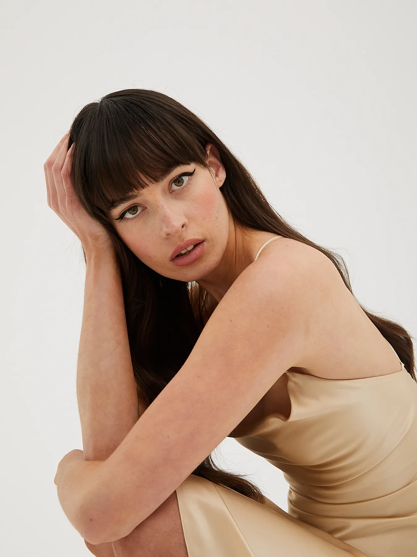 Cowl Neck Midi Silk Champagne Dress