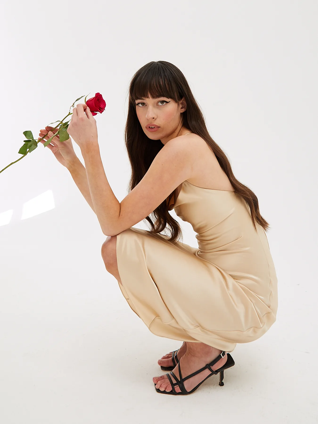 Cowl Neck Midi Silk Champagne Dress
