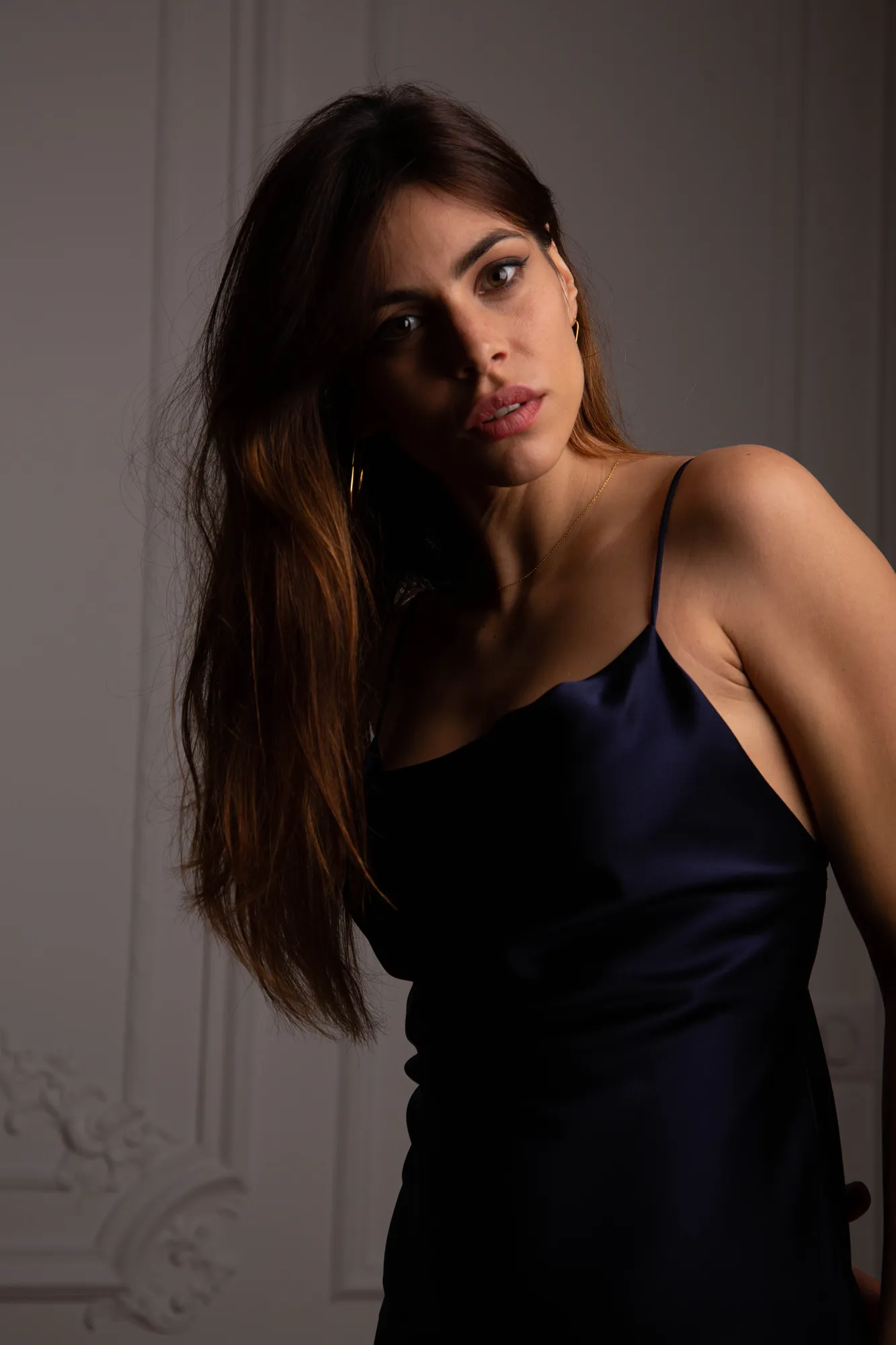 Cowl Neck Midi Silk Navy Dress