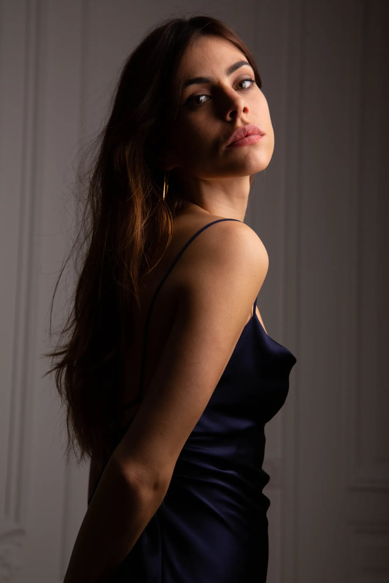 Cowl Neck Midi Silk Navy Dress