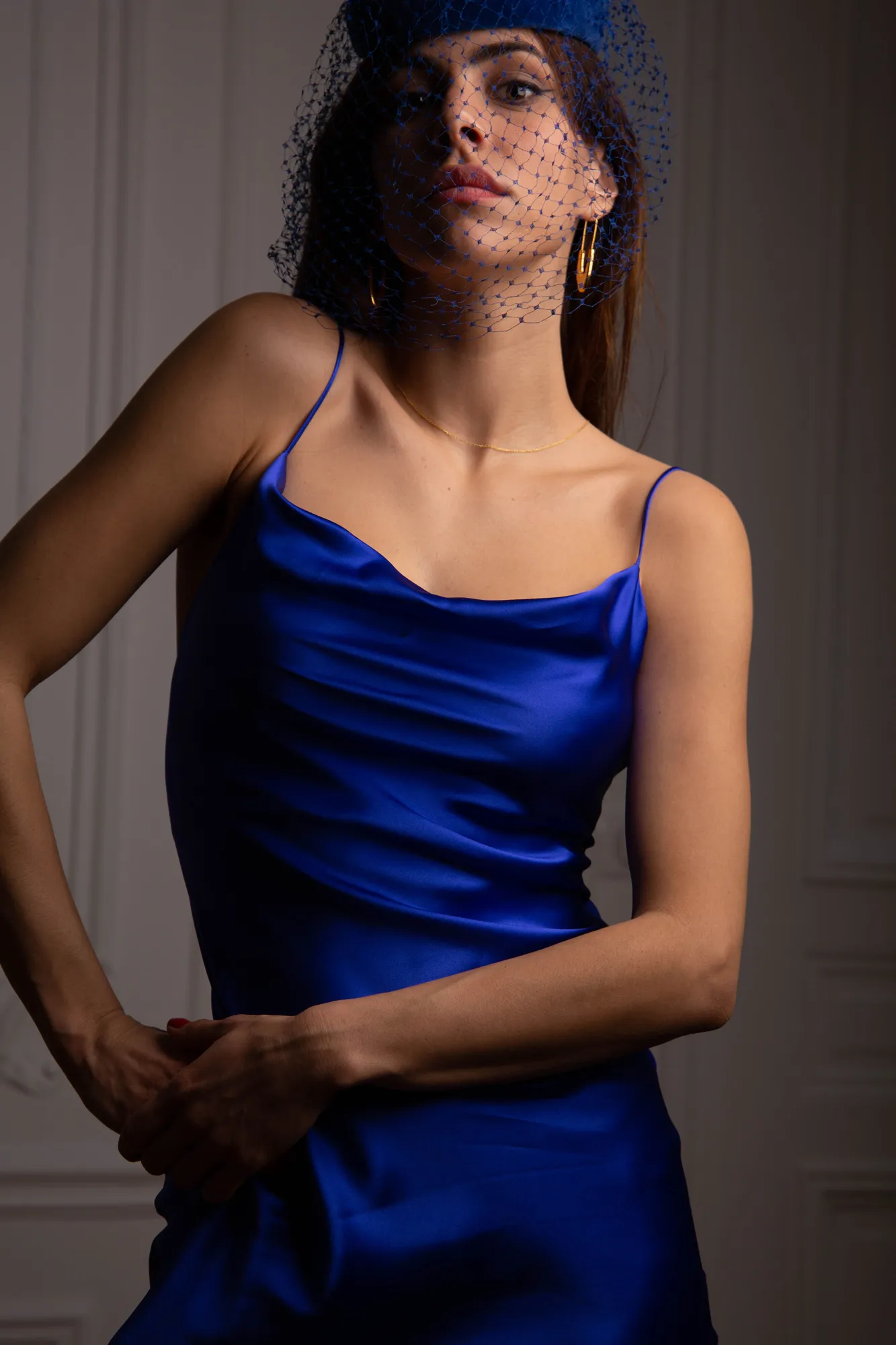 Cowl Neck Midi Silk Royal Blue Dress