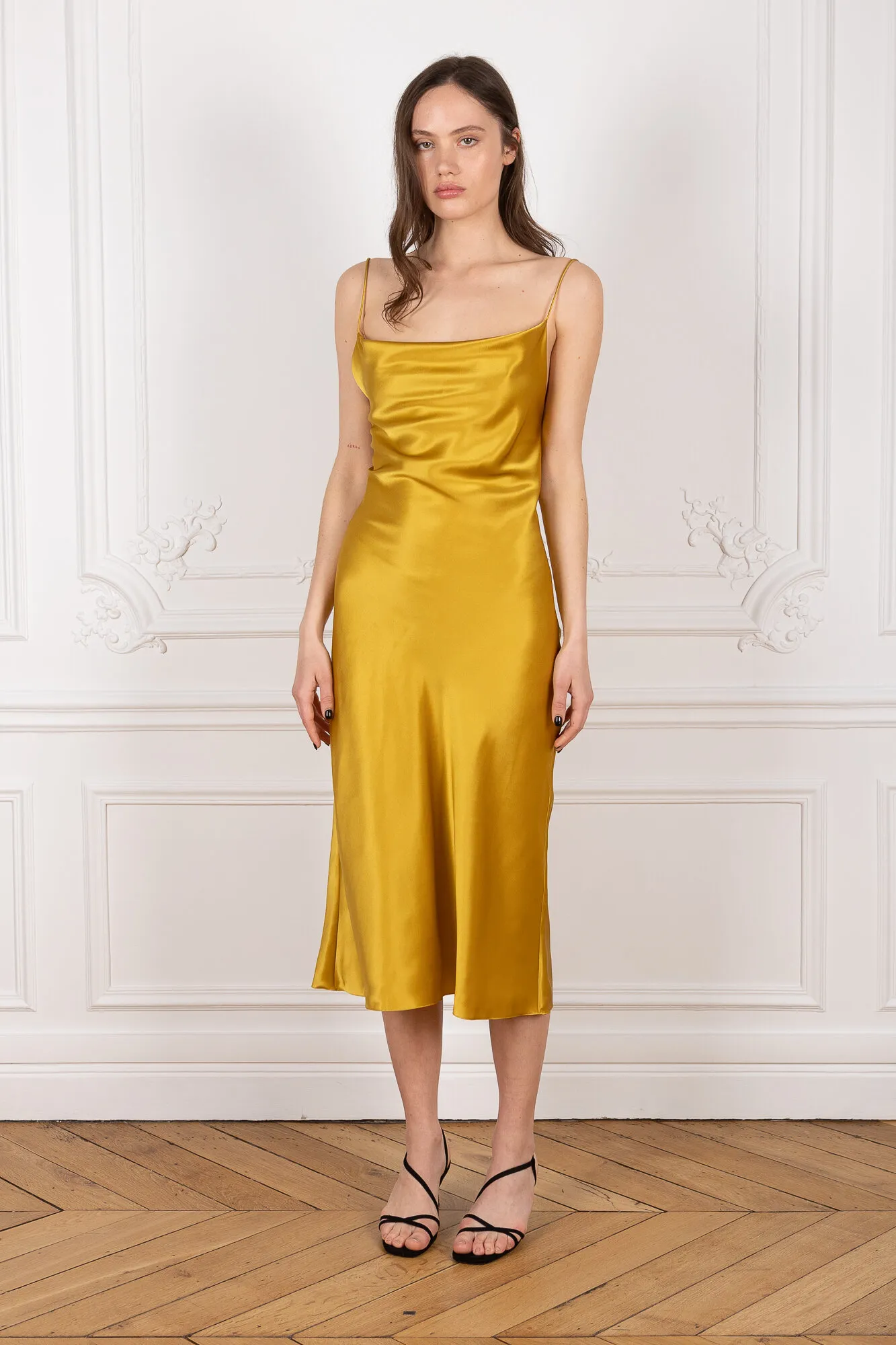 Cowl Neck Midi Silk Dress