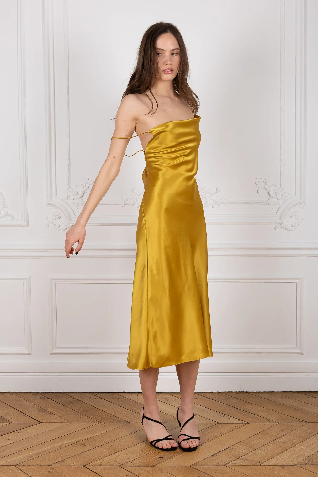 Cowl Neck Midi Silk Dress