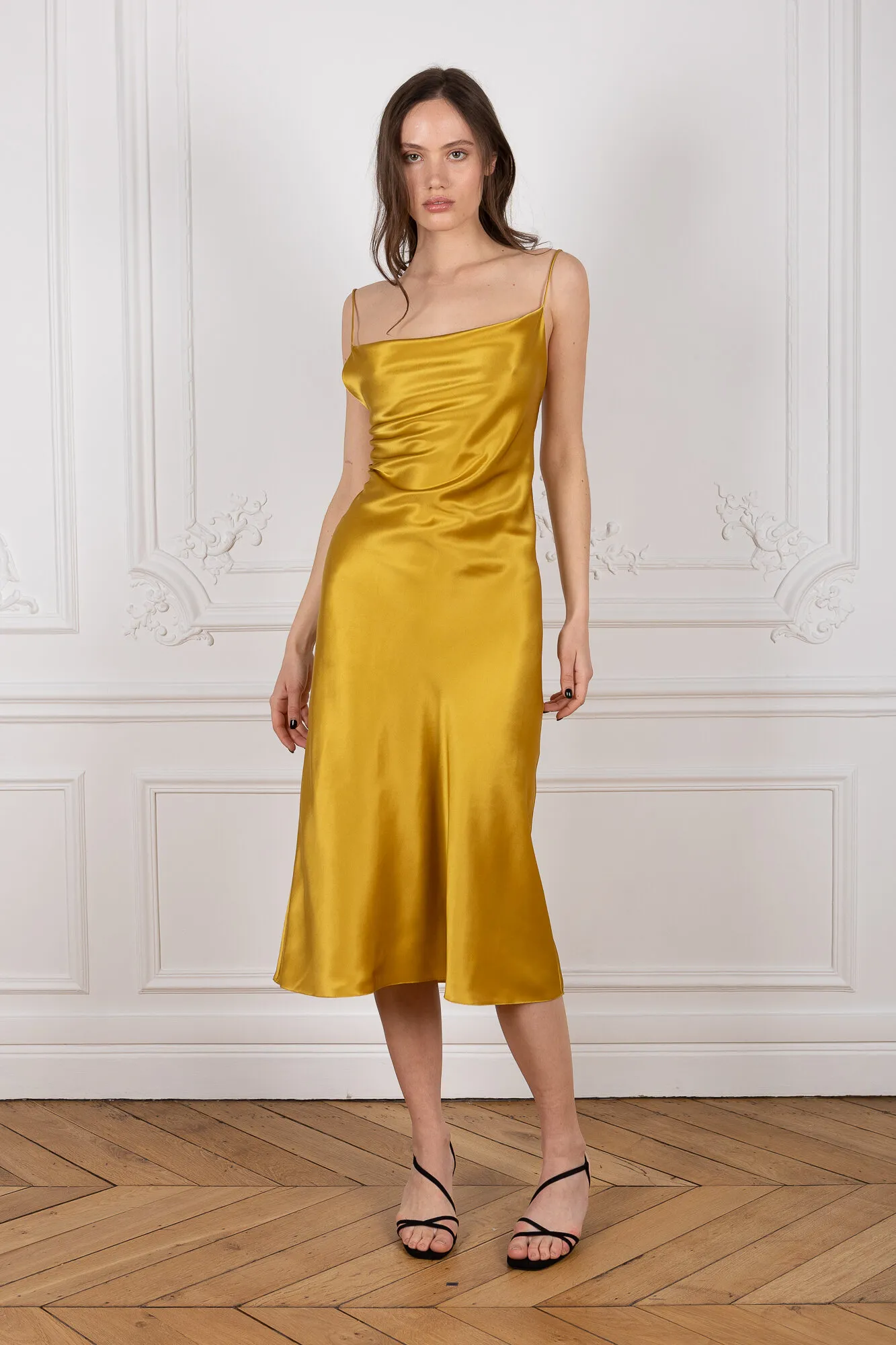 Cowl Neck Midi Silk Dress