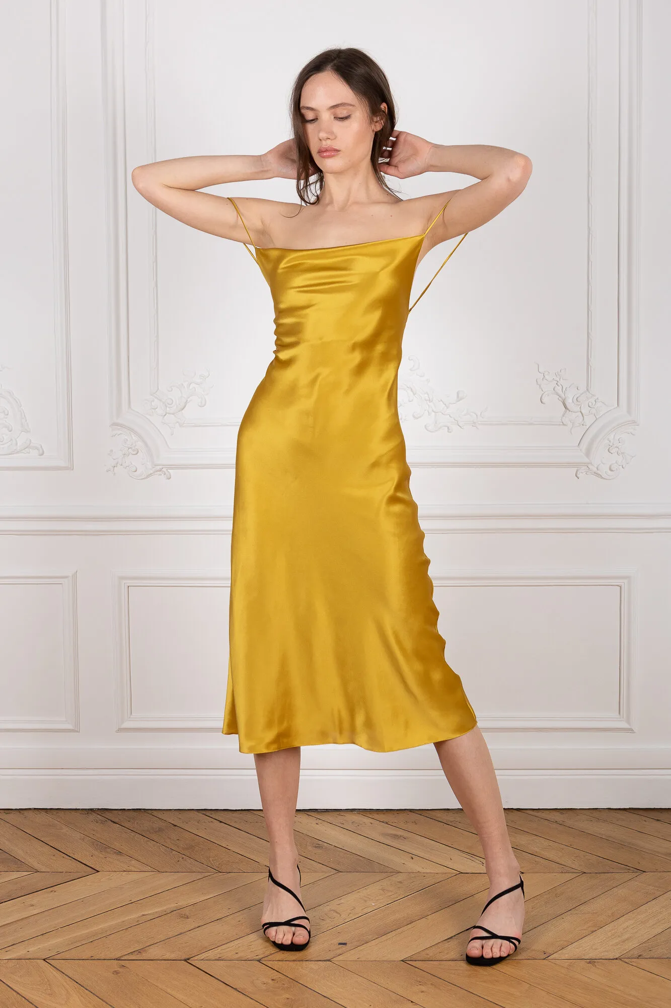 Cowl Neck Midi Silk Dress