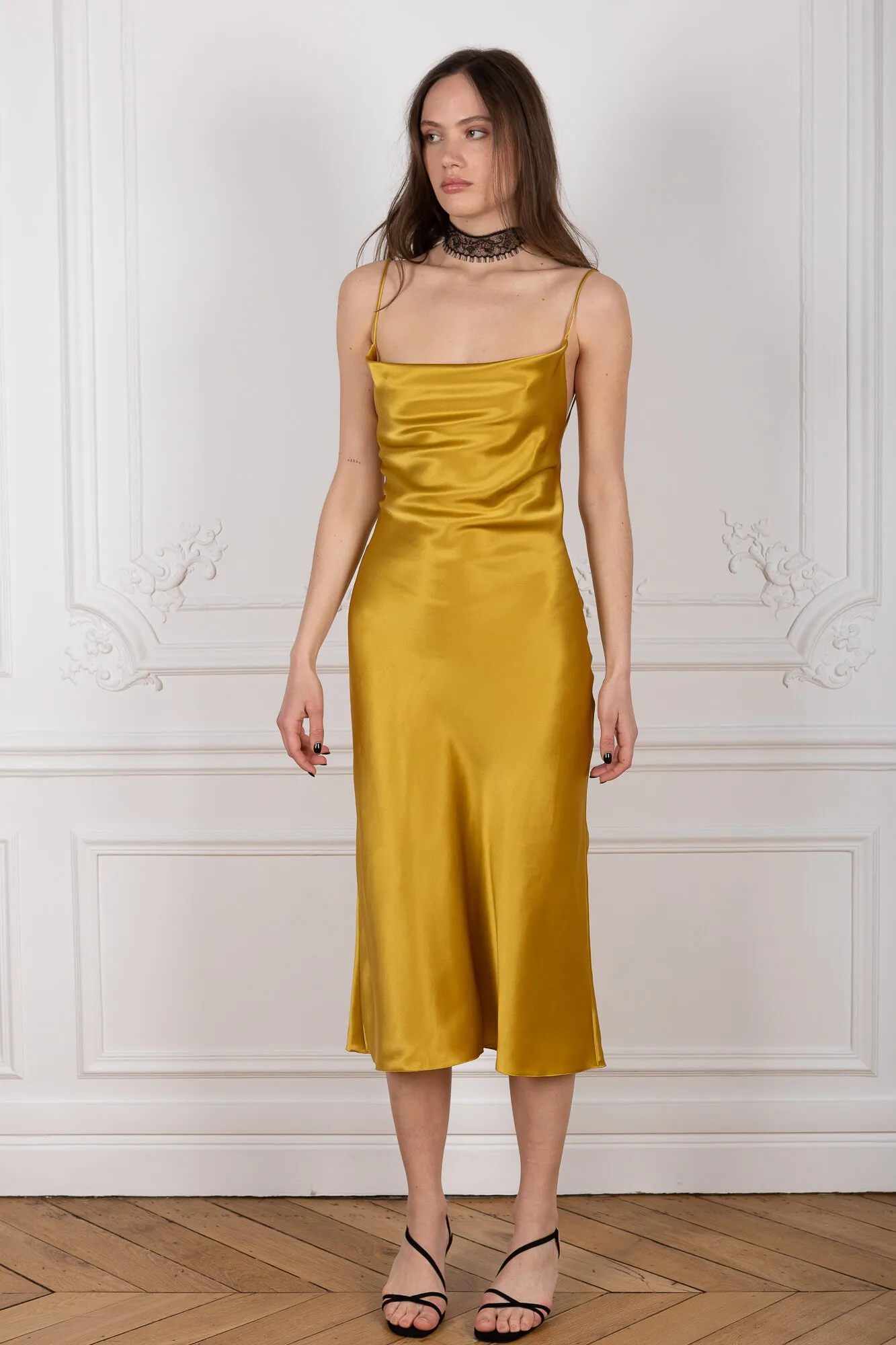 Cowl Neck Midi Silk Dress