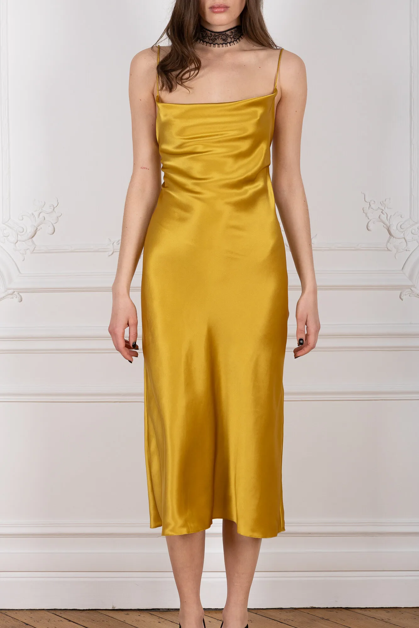 Cowl Neck Midi Silk Dress