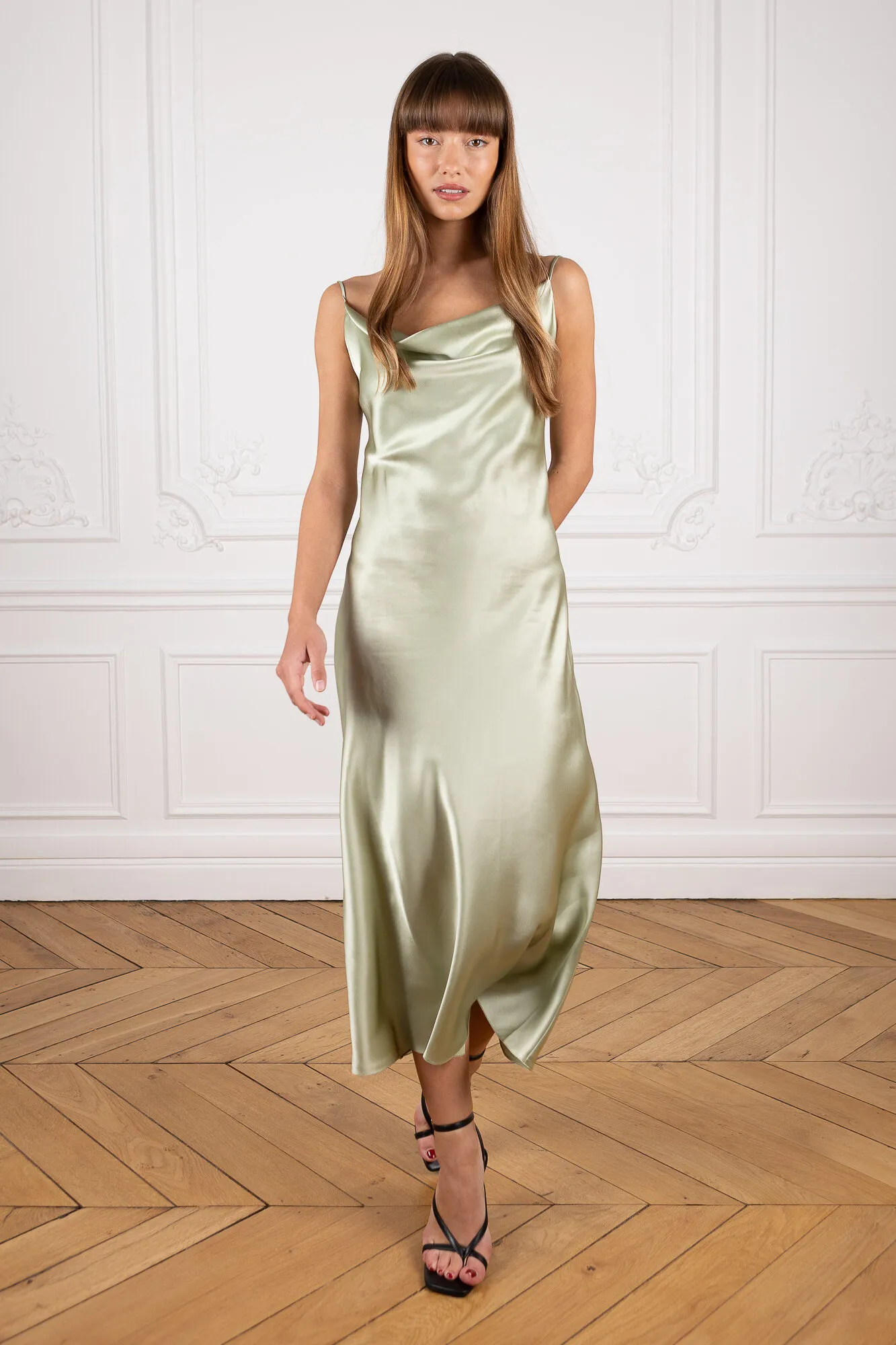 Cowl Neck Midi Silk Mint Dress