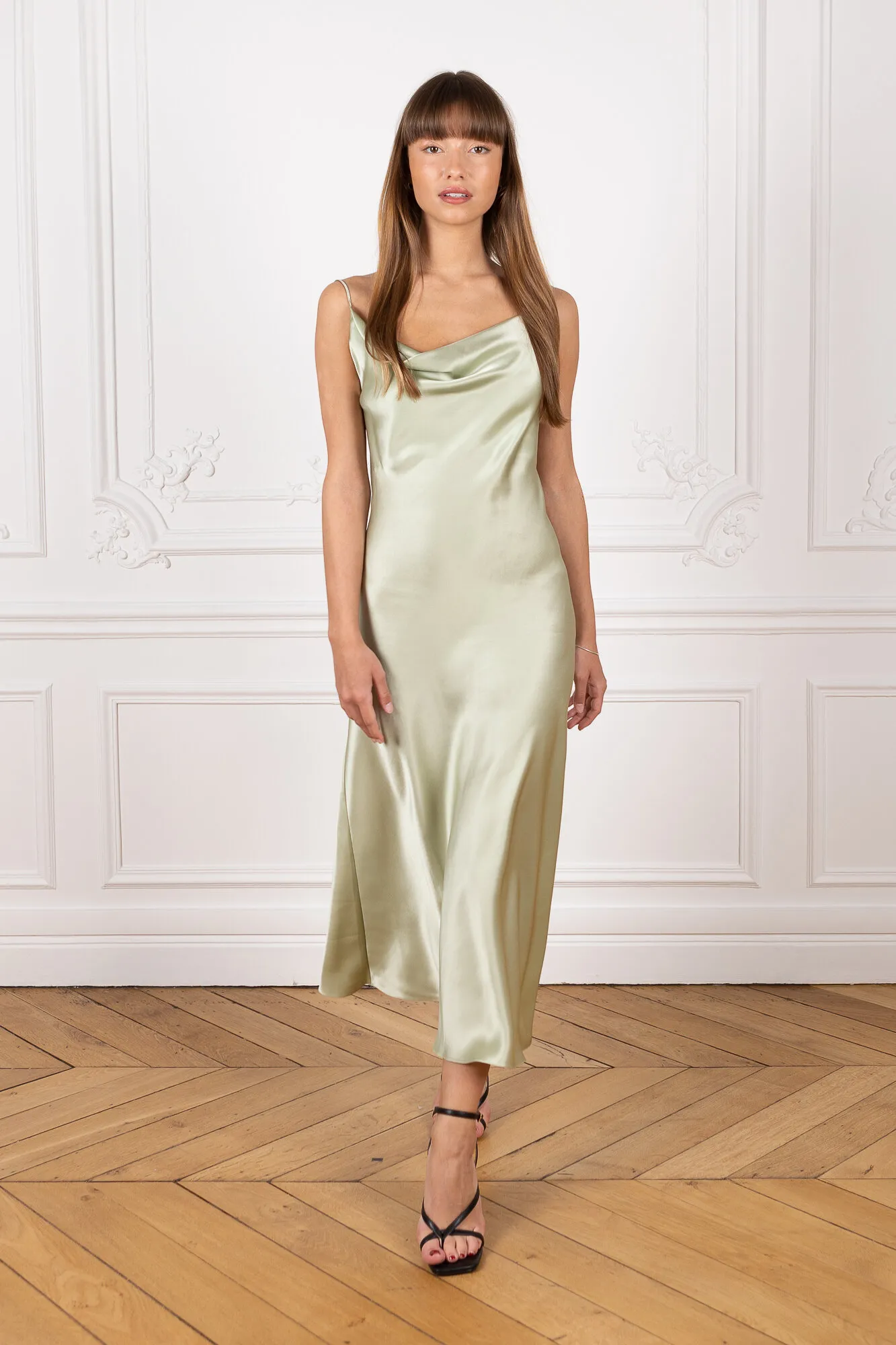 Cowl Neck Midi Silk Mint Dress