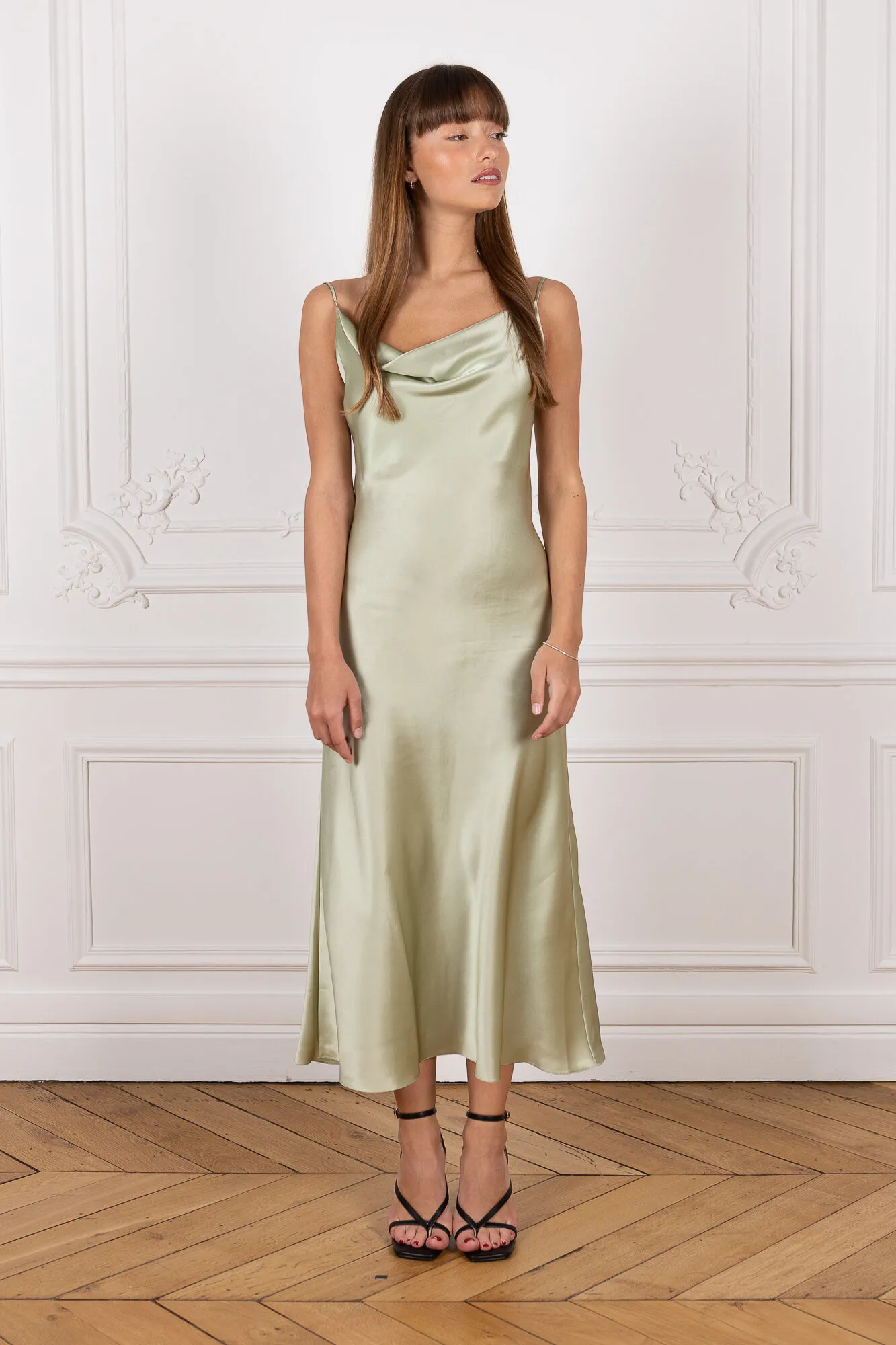 Cowl Neck Midi Silk Mint Dress