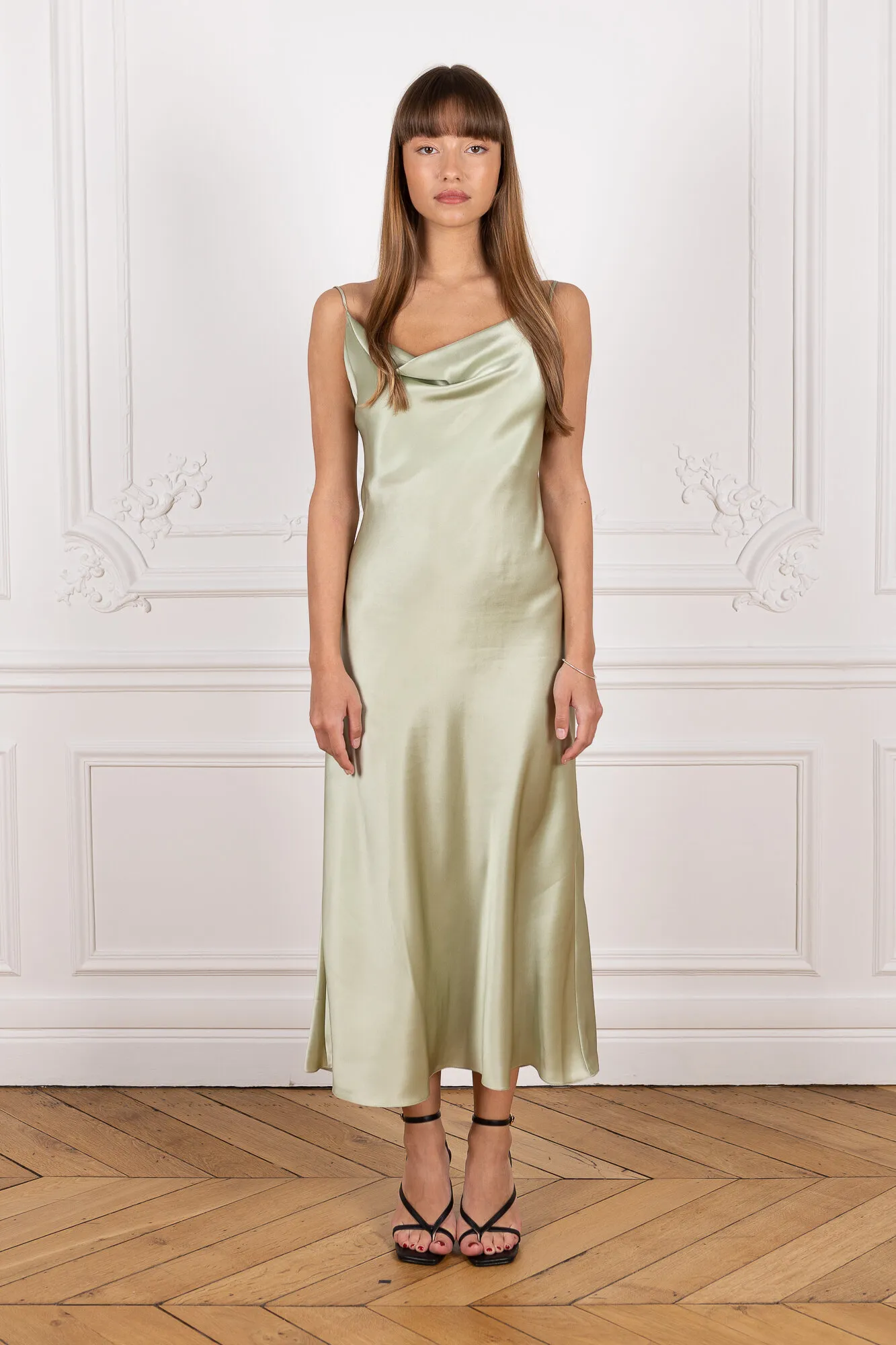 Cowl Neck Midi Silk Mint Dress