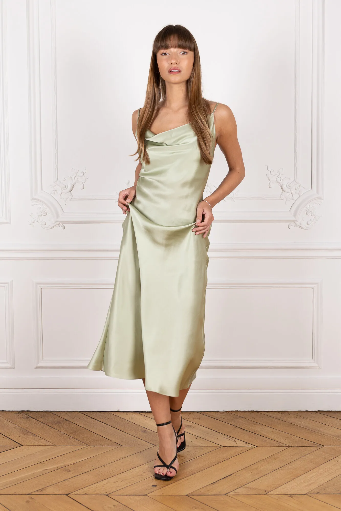 Cowl Neck Midi Silk Mint Dress